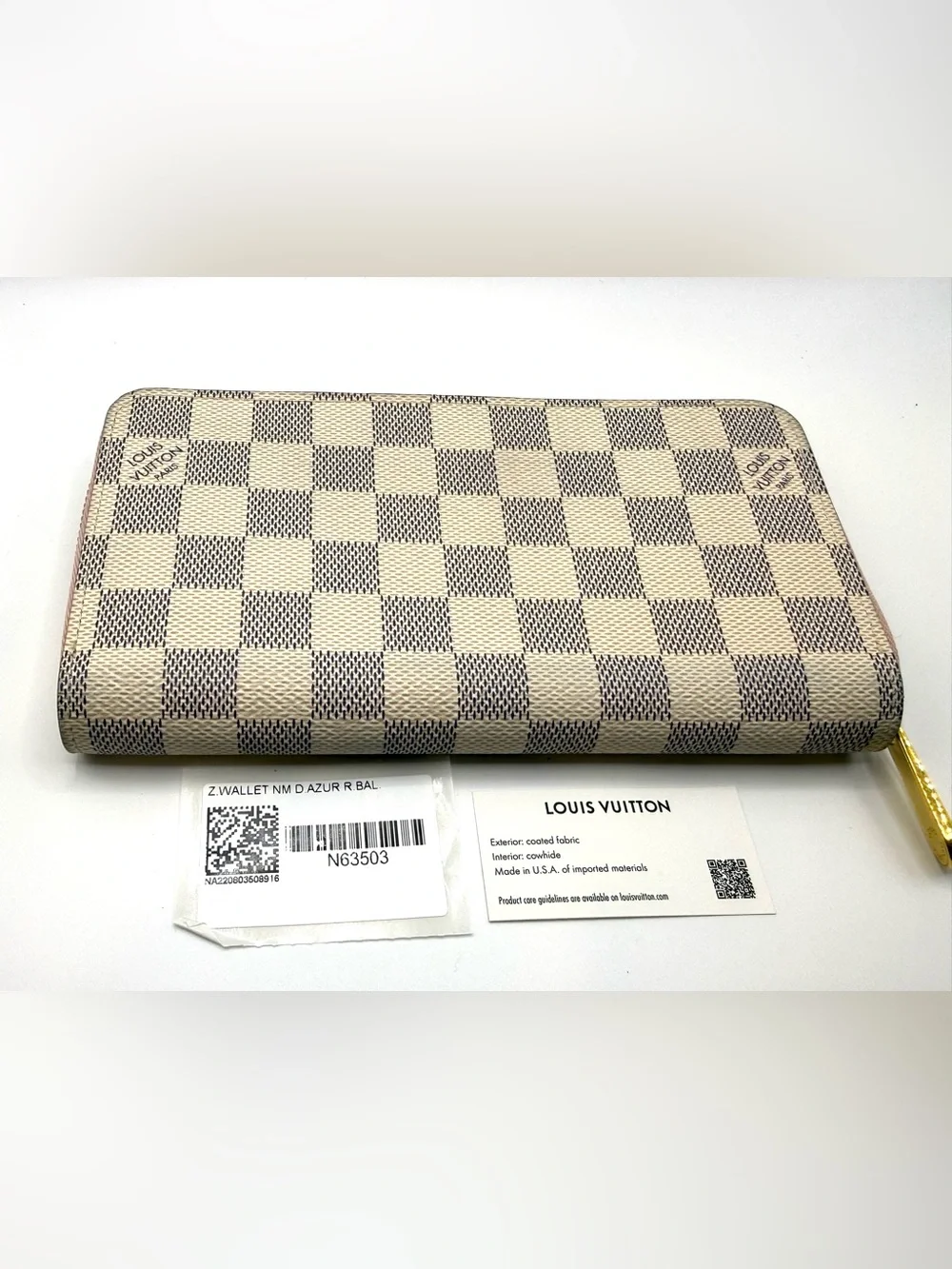 Authentic Louis Vuitton Damier Azur Zip-Around Wallet - Rose Ballerine Pink